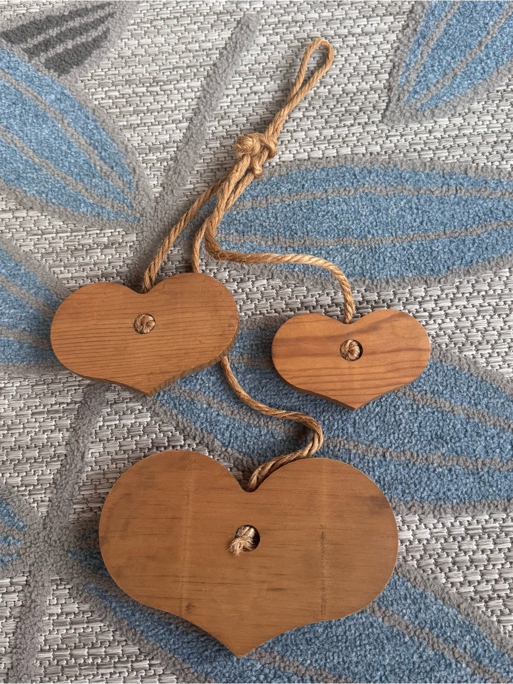 Vintage Country Cottage Wood Twine Heart Hanging Decor "Bless Our Home" Blue 90s - Picture 2 of 5